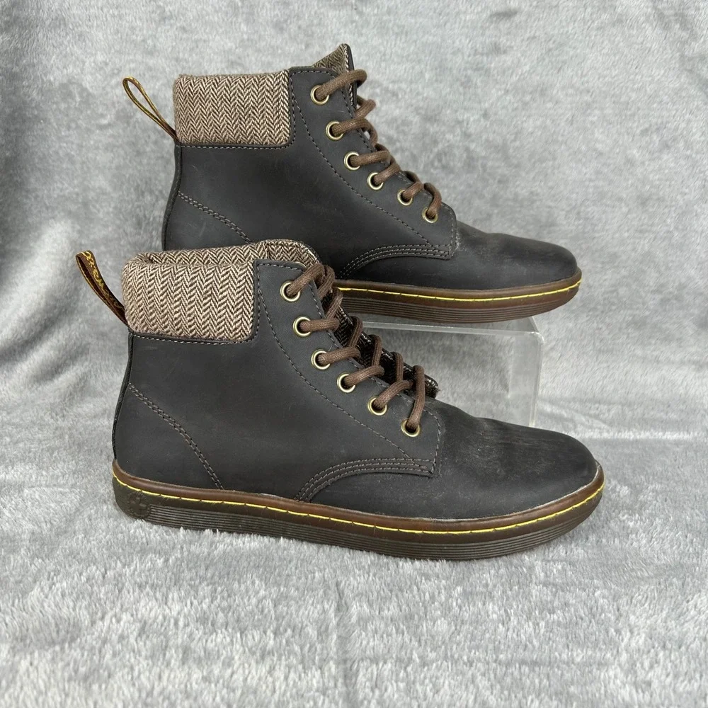 Dr. Martens Maelly Dark Brown Leather Herringbone Tweed Ankle Boots Women 6